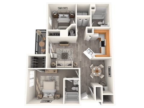 Floor plan for 2 beds, 2 baths, 978 sqft